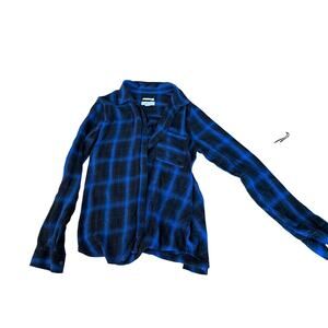 Treasure & Bond Blue Black Plaid Flannel Shirt Womens M Button Down Long Sleeve
